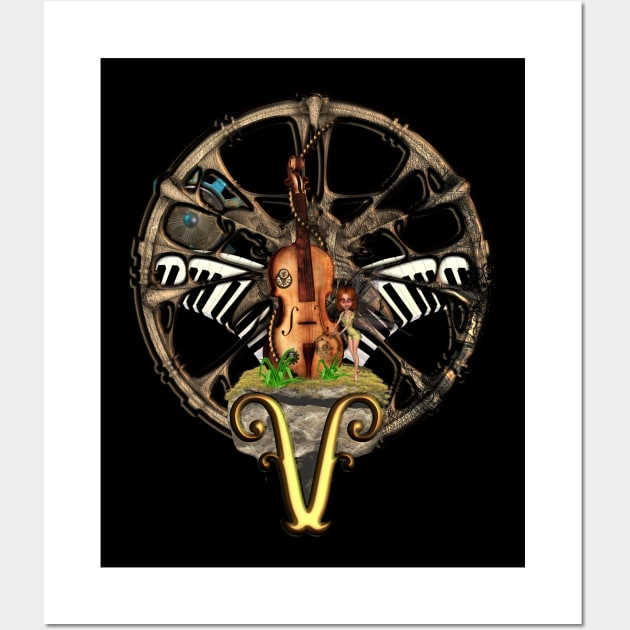Steampunk violin with little fairy Wall Art by Nicky2342